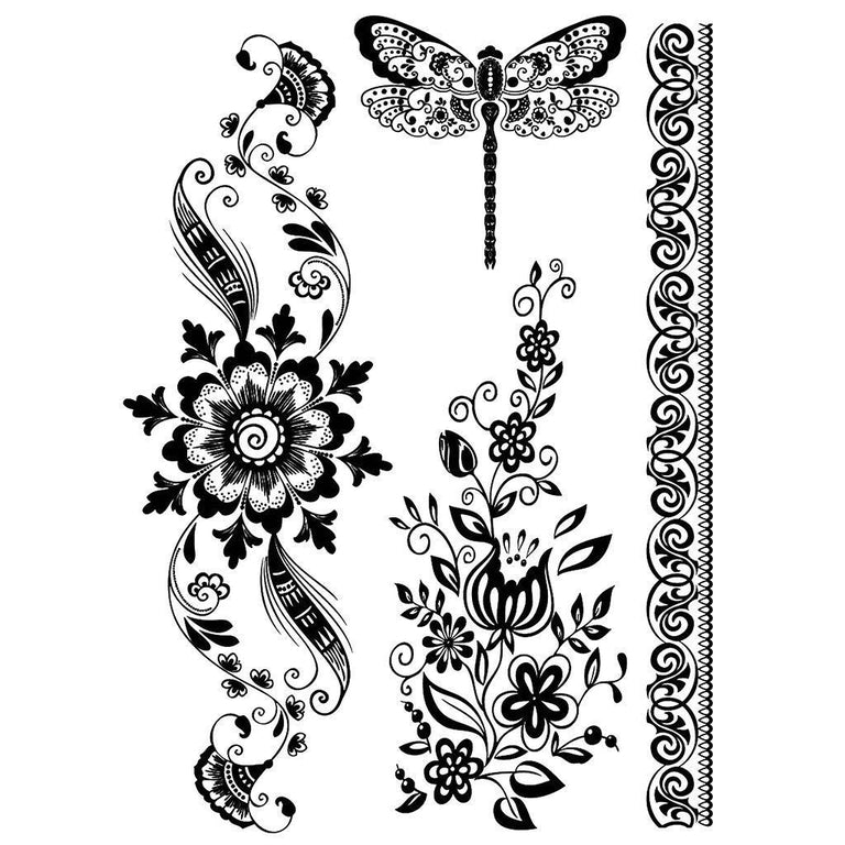 Tatouage temporaire hyperréaliste Magnificent Flowers & Butterfly - Pack de ArtWear Tattoo Fleurs sur le bras d'un homme et jambe d'une femme