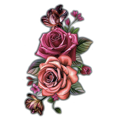 Tatouage temporaire hyperréaliste Ruby Roses de ArtWear Tattoo Fleurs sur le bras d'un homme et jambe d'une femme
