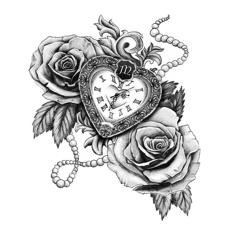 Tatouage temporaire hyperréaliste Time vs. Roses de ArtWear Tattoo Fleurs sur le bras d'un homme et jambe d'une femme