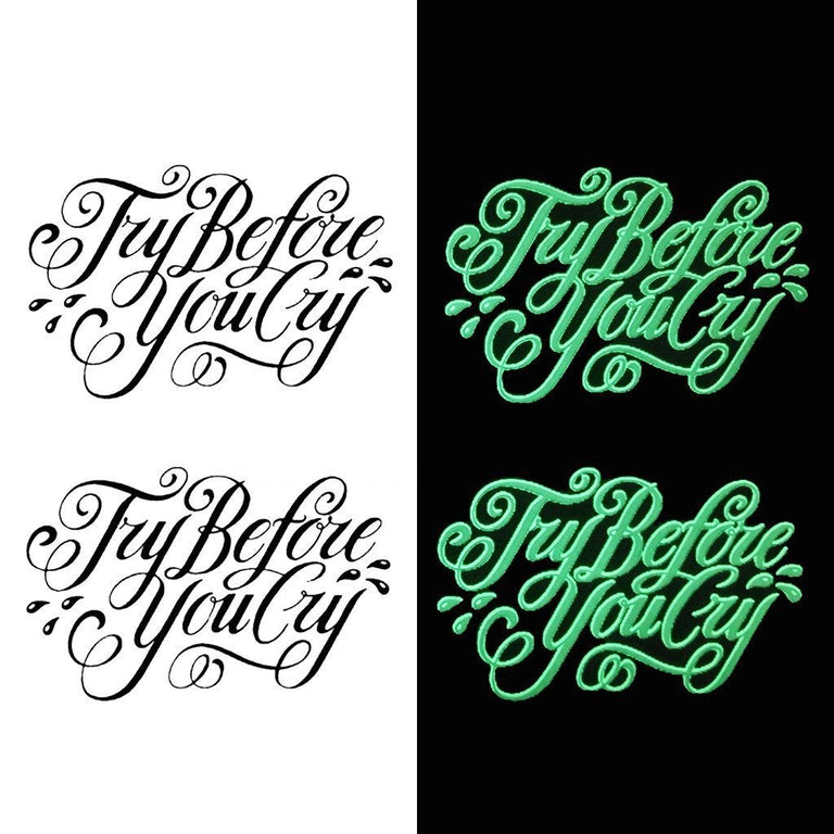 Tatouage temporaire hyperréaliste Glow in the Dark "Try Before" - Pack de ArtWear Tattoo Fluorescents & Phosphorescents sur le bras d'un homme et jambe d'une femme