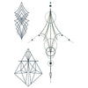 Tatouage temporaire hyperréaliste Geometric Ornaments - Pack de ArtWear Tattoo Géométriques sur le bras d'un homme et jambe d'une femme