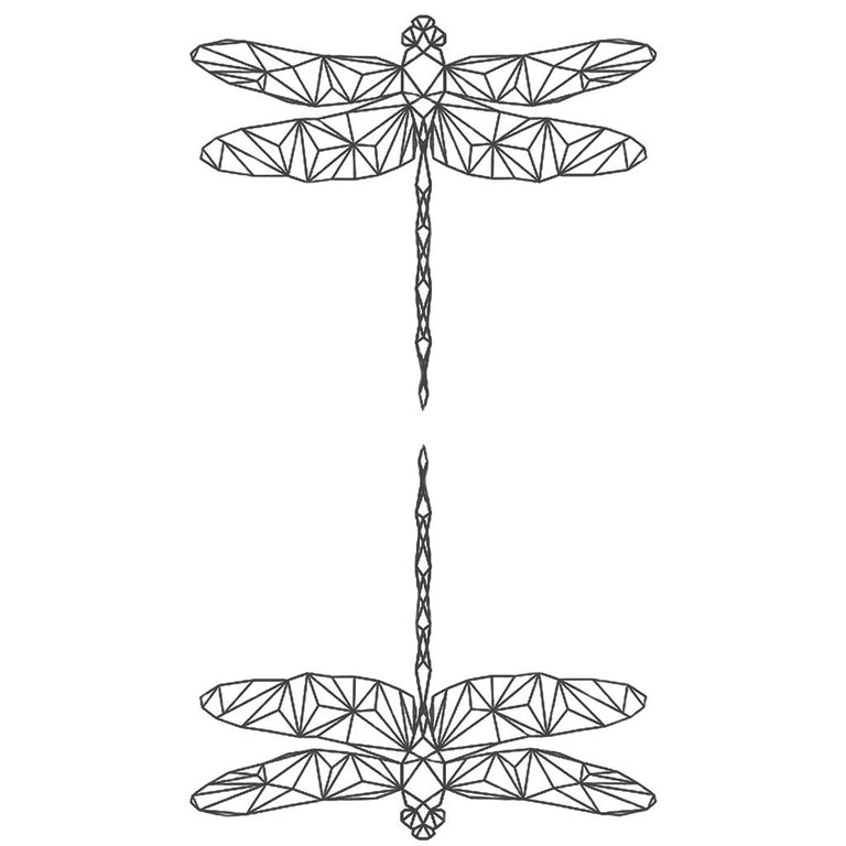 Tatouage temporaire hyperréaliste Small Dragonfly - Pack de ArtWear Tattoo Géométriques sur le bras d'un homme et jambe d'une femme