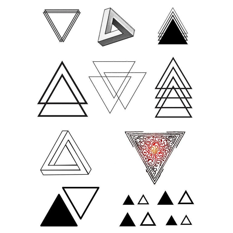 Tatouage temporaire hyperréaliste Triangles - Pack de ArtWear Tattoo Géométriques sur le bras d'un homme et jambe d'une femme