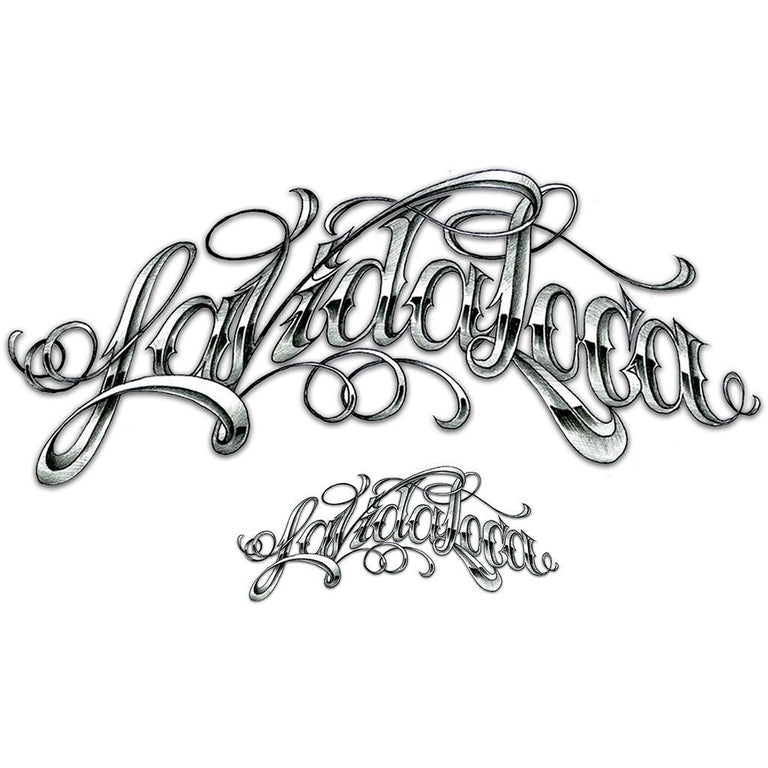 Tatouage temporaire hyperréaliste La Vida Loca - Pack de ArtWear Tattoo Lettres & Citations sur le bras d'un homme et jambe d'une femme