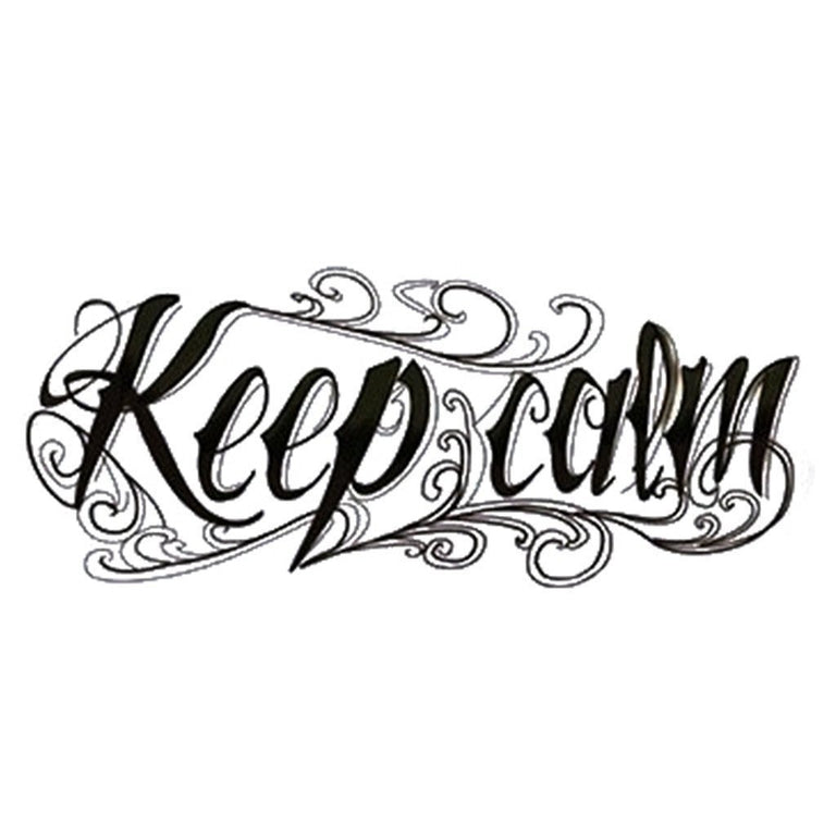 Tatouage temporaire hyperréaliste Small "Keep Calm" de ArtWear Tattoo Lettres & Citations sur le bras d'un homme et jambe d'une femme