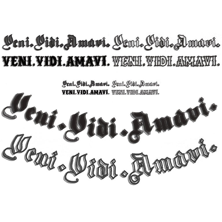 Tatouage temporaire hyperréaliste Veni Vidi - Pack de ArtWear Tattoo Lettres & Citations sur le bras d'un homme et jambe d'une femme