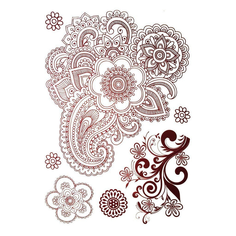 Tatouage temporaire hyperréaliste Brown Henna Style 2 - Pack de ArtWear Tattoo Mandala sur le bras d'un homme et jambe d'une femme