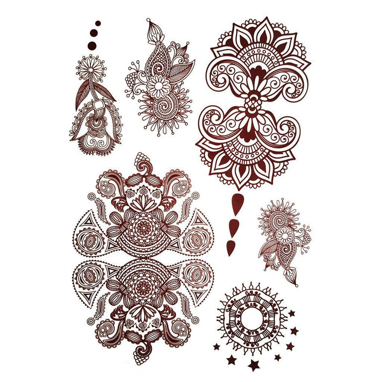 Tatouage temporaire hyperréaliste Brown Henna Style 3 - Pack de ArtWear Tattoo Mandala sur le bras d'un homme et jambe d'une femme