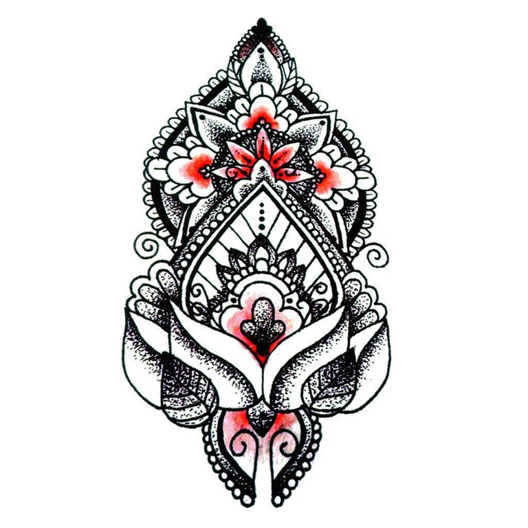 Tatouage temporaire hyperréaliste Flower Design Concept 2 de ArtWear Tattoo Mandala sur le bras d'un homme et jambe d'une femme