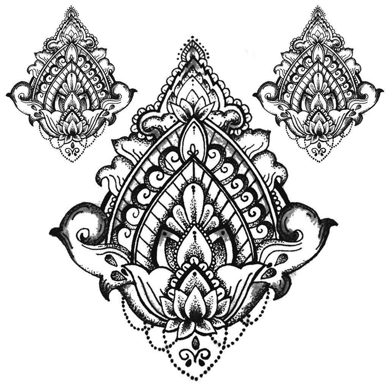 Tatouage temporaire hyperréaliste Lotus Cloud - Pack de ArtWear Tattoo Mandala sur le bras d'un homme et jambe d'une femme