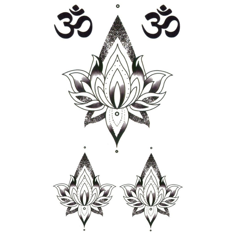 Tatouage temporaire hyperréaliste Small Om Lotus - Pack de ArtWear Tattoo Mandala sur le bras d'un homme et jambe d'une femme