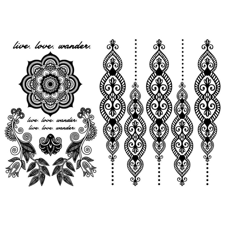 Tatouage temporaire hyperréaliste Wander Mandalas - Pack de ArtWear Tattoo Mandala sur le bras d'un homme et jambe d'une femme