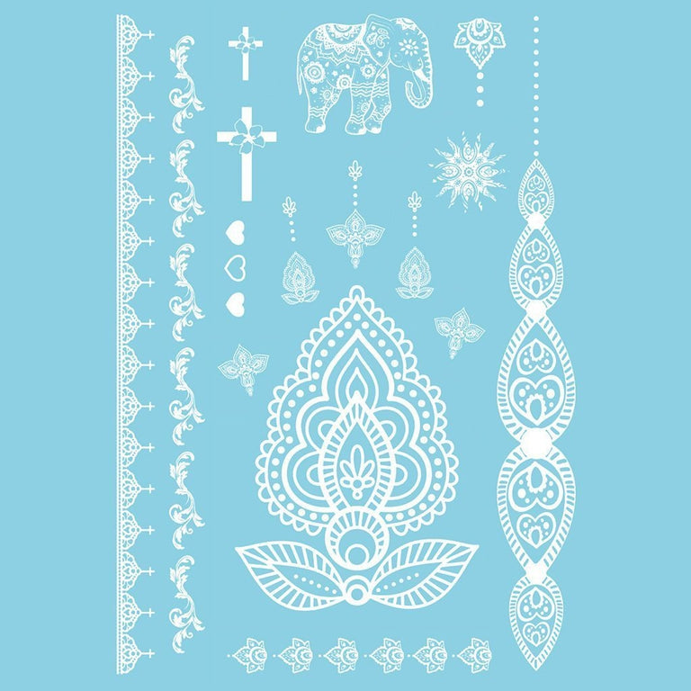 Tatouage temporaire hyperréaliste White Collection - Pack 12 de ArtWear Tattoo Mandala sur le bras d'un homme et jambe d'une femme