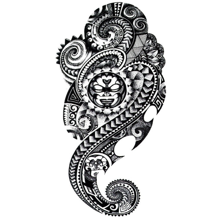 Tatouage temporaire hyperréaliste Maori 1 de ArtWear Tattoo Maori/Polynésien sur le bras d'un homme et jambe d'une femme