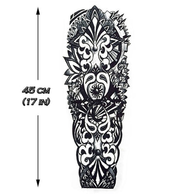 Tatouage temporaire hyperréaliste Polynesian Sleeve de ArtWear Tattoo Maori/Polynésien sur le bras d'un homme et jambe d'une femme