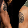 Tatouage temporaire hyperréaliste Round Maori - Pack de ArtWear Tattoo Maori/Polynésien sur le bras d'un homme et jambe d'une femme