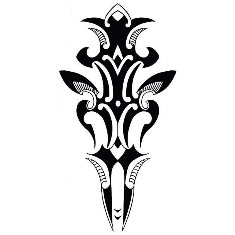 Tatouage temporaire hyperréaliste Tribal Sword de ArtWear Tattoo Maori/Polynésien sur le bras d'un homme et jambe d'une femme