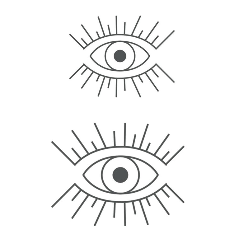 Tatouage temporaire hyperréaliste Minimalist Eye - Pack de ArtWear Tattoo Minimalistes sur le bras d'un homme et jambe d'une femme