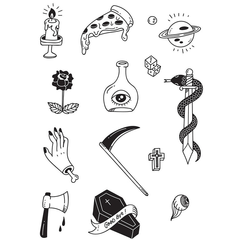 Tatouage temporaire hyperréaliste Ignorant Style Board - Pack de ArtWear Tattoo Minimalistes sur le bras d'un homme et jambe d'une femme