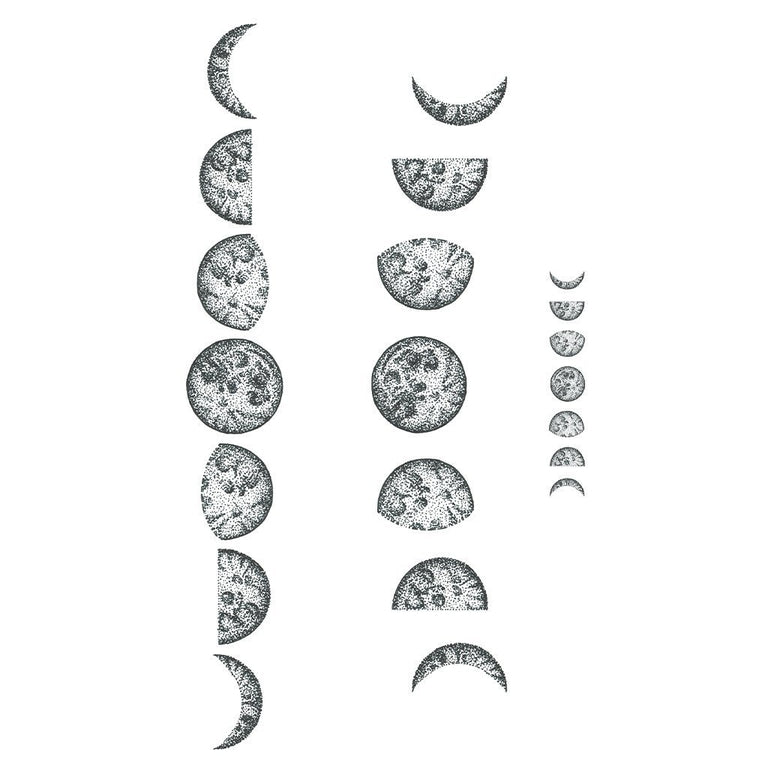 Tatouage temporaire hyperréaliste Moon Phase de ArtWear Tattoo Minimalistes sur le bras d'un homme et jambe d'une femme