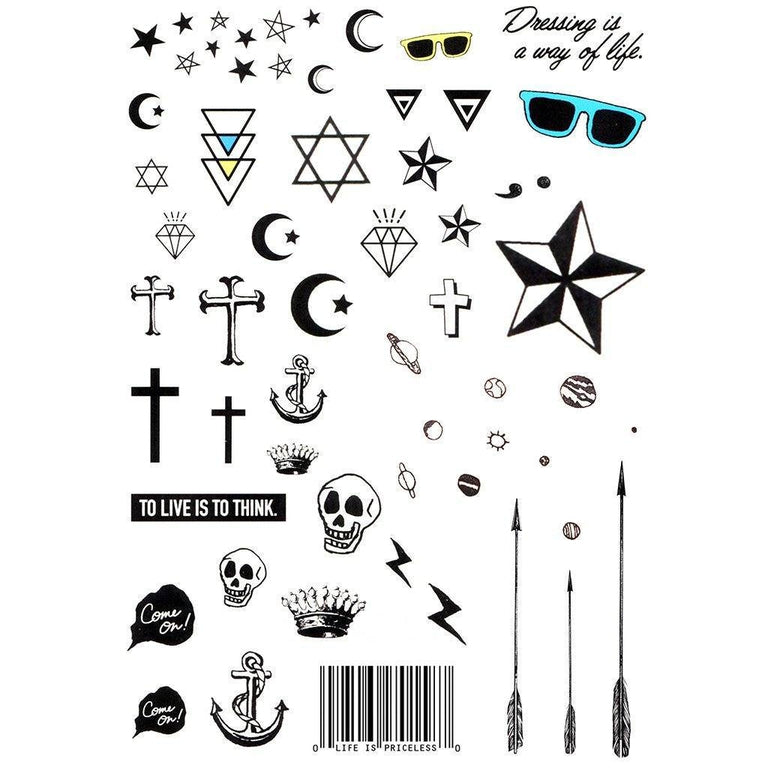 Tatouage temporaire hyperréaliste Multi - Pack de ArtWear Tattoo Minimalistes sur le bras d'un homme et jambe d'une femme