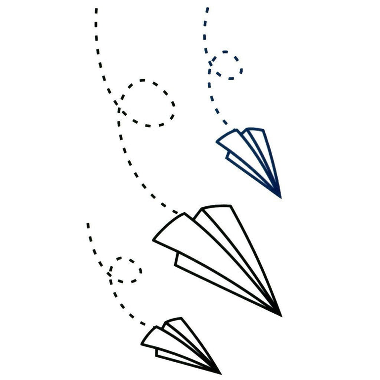Tatouage temporaire hyperréaliste Paper Plane - Pack de ArtWear Tattoo Minimalistes sur le bras d'un homme et jambe d'une femme