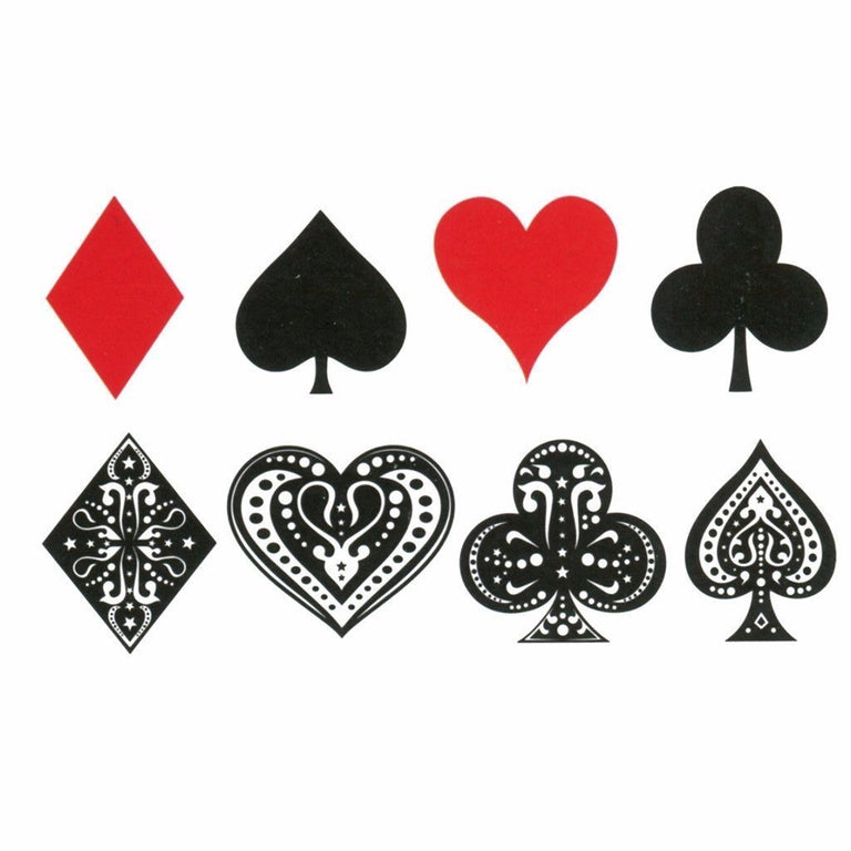 Tatouage temporaire hyperréaliste Spades Hearts Diamonds Clubs de ArtWear Tattoo Minimalistes sur le bras d'un homme et jambe d'une femme