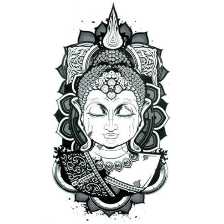 Tatouage temporaire hyperréaliste Buddha 3 de ArtWear Tattoo Religieux sur le bras d'un homme et jambe d'une femme