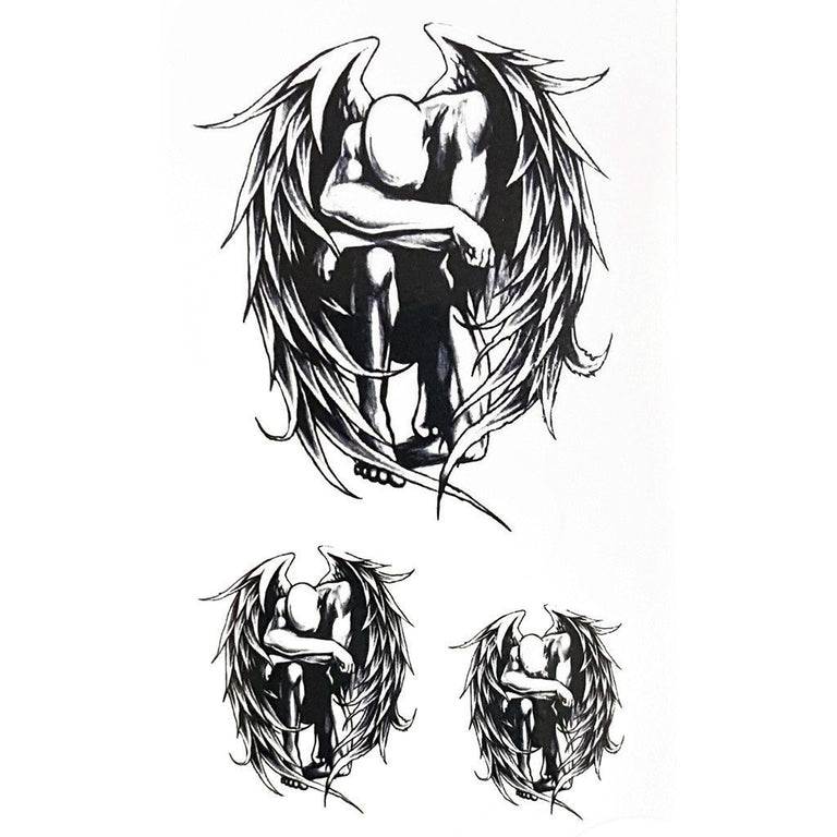 Tatouage temporaire hyperréaliste Fallen Angel 2 de ArtWear Tattoo Religieux sur le bras d'un homme et jambe d'une femme