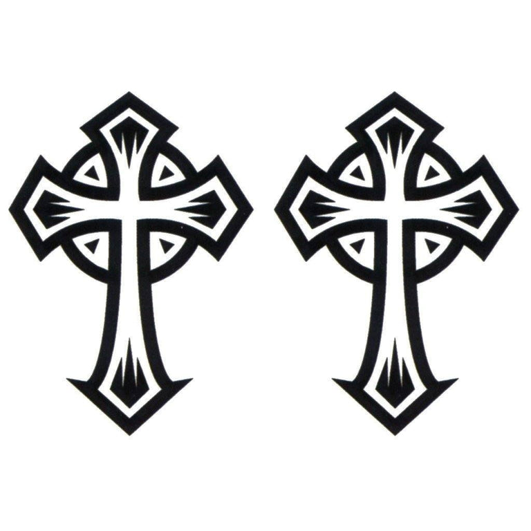 Tatouage temporaire hyperréaliste Lil Celtic Cross de ArtWear Tattoo Religieux sur le bras d'un homme et jambe d'une femme