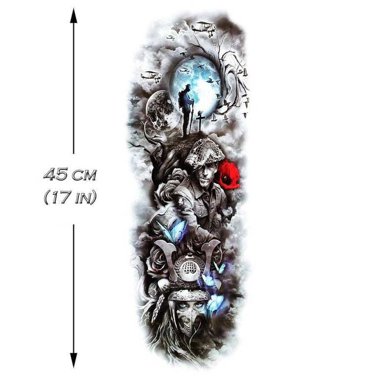 Tatouage temporaire hyperréaliste Explorer Sleeve de ArtWear Tattoo Sleeve sur le bras d'un homme et jambe d'une femme