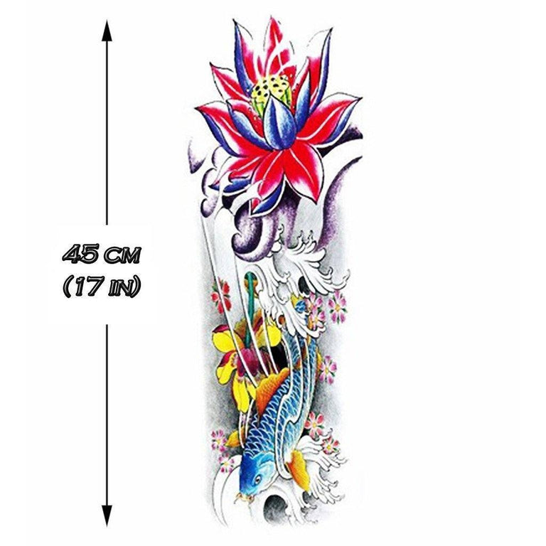 Tatouage temporaire hyperréaliste Koi Fish - Sleeve 2 de ArtWear Tattoo Sleeve sur le bras d'un homme et jambe d'une femme