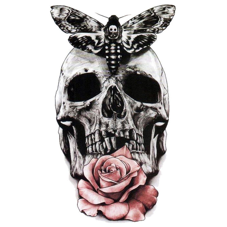 Tatouage temporaire hyperréaliste Death Rose de ArtWear Tattoo Tête de mort sur le bras d'un homme et jambe d'une femme