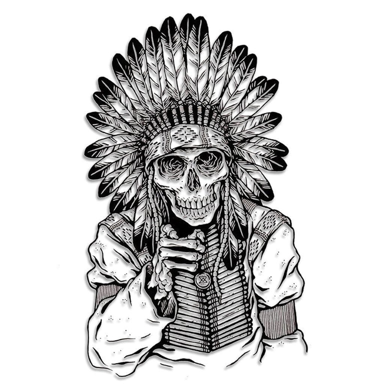 Tatouage temporaire hyperréaliste "I Want You" Indian Skull de ArtWear Tattoo Tête de mort sur le bras d'un homme et jambe d'une femme