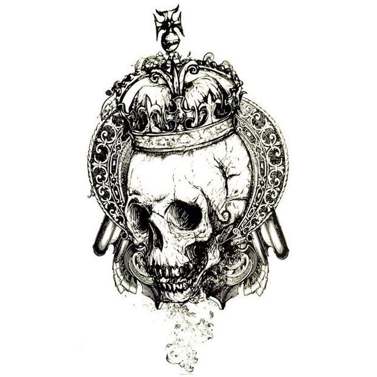 Tatouage temporaire hyperréaliste King Skull de ArtWear Tattoo Tête de mort sur le bras d'un homme et jambe d'une femme