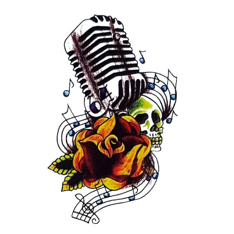 Tatouage temporaire hyperréaliste Lil Singer Skull de ArtWear Tattoo Tête de mort sur le bras d'un homme et jambe d'une femme