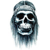 Tatouage temporaire hyperréaliste Long Hair Skull de ArtWear Tattoo Tête de mort sur le bras d'un homme et jambe d'une femme