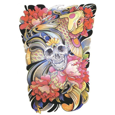 Tatouage temporaire hyperréaliste Skull - Color de ArtWear Tattoo Tête de mort sur le bras d'un homme et jambe d'une femme