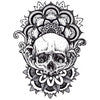 Tatouage temporaire hyperréaliste Skull Dotwork de ArtWear Tattoo Tête de mort sur le bras d'un homme et jambe d'une femme