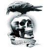 Tatouage temporaire hyperréaliste Skull & Raven de ArtWear Tattoo Tête de mort sur le bras d'un homme et jambe d'une femme