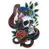 Tatouage temporaire hyperréaliste Snake & Skull 3 de ArtWear Tattoo Tête de mort sur le bras d'un homme et jambe d'une femme