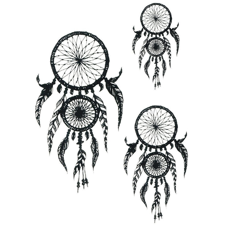 Tatouage temporaire hyperréaliste Indian Dreamcatcher Pack de ArtWear Tattoo Traditionnels sur le bras d'un homme et jambe d'une femme