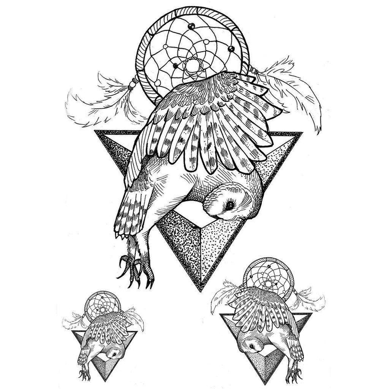 Tatouage temporaire hyperréaliste Owl Dreamcatcher Concept de ArtWear Tattoo Traditionnels sur le bras d'un homme et jambe d'une femme