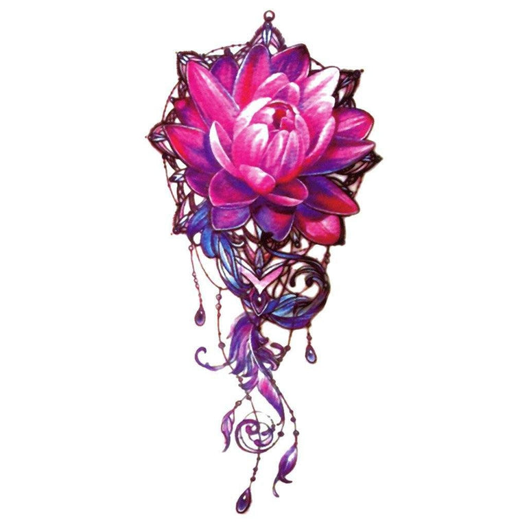 Tatouage temporaire hyperréaliste Pink Lotus Dreamcatcher de ArtWear Tattoo Traditionnels sur le bras d'un homme et jambe d'une femme