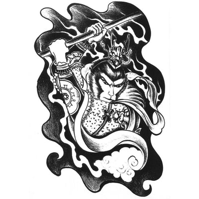 Tatouage temporaire hyperréaliste Samurai Monkey de ArtWear Tattoo Traditionnels sur le bras d'un homme et jambe d'une femme