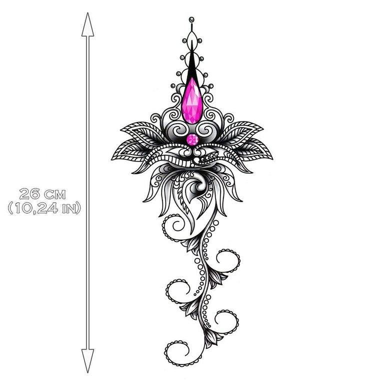 Tatouage temporaire hyperréaliste Pink Jewel Mandala Underboob de ArtWear Tattoo Underboob sur le bras d'un homme et jambe d'une femme