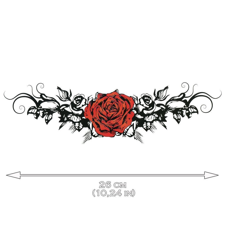 Tatouage temporaire hyperréaliste Red Rose Underboob de ArtWear Tattoo Underboob sur le bras d'un homme et jambe d'une femme