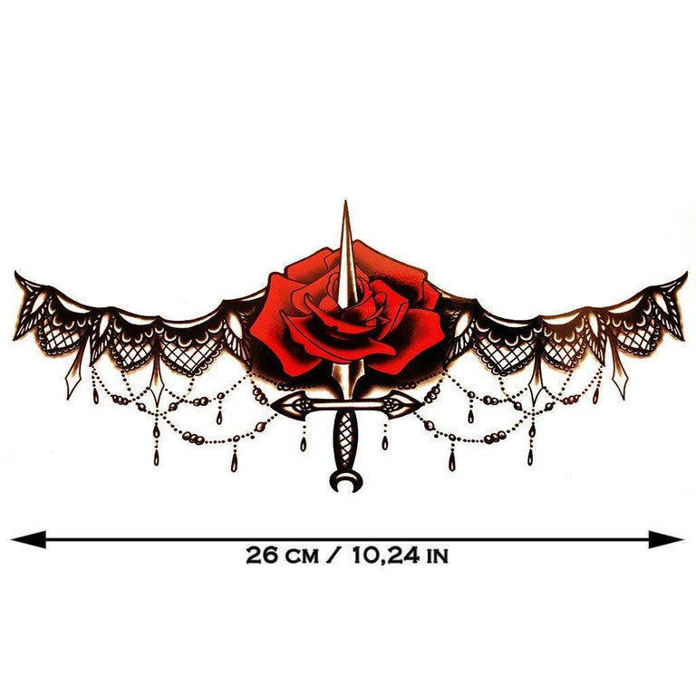 Tatouage temporaire hyperréaliste Sexy Underboob Color 1 de ArtWear Tattoo Underboob sur le bras d'un homme et jambe d'une femme